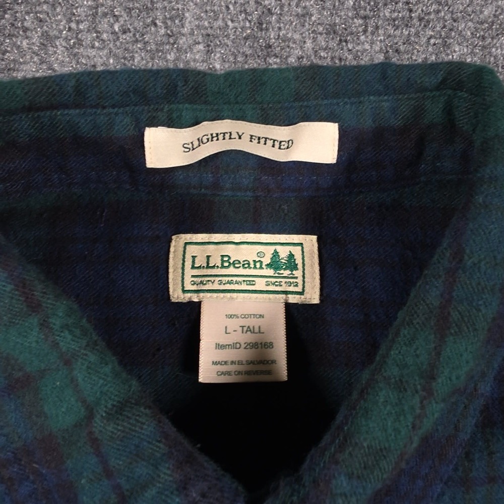 LL Bean Scotch Plaid Flannel Shirt Mens LT Tall Green Plaid Button Down Cozy - Picture 7 of 10